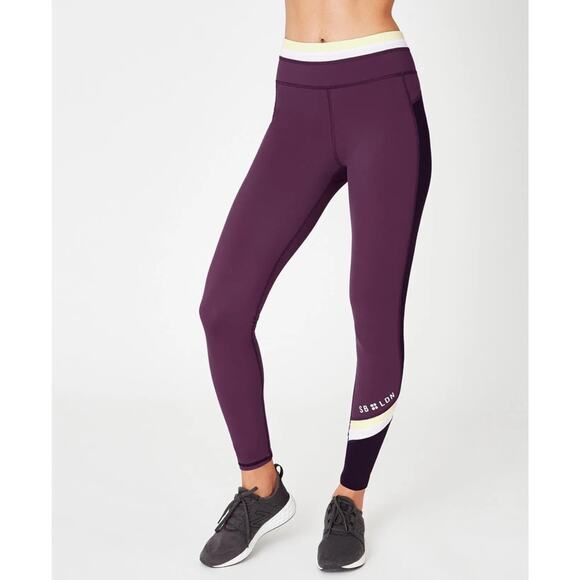 Sweaty Betty The Zero Gravity Run Leggings plum purple white yellow color block - Picture 1 of 6